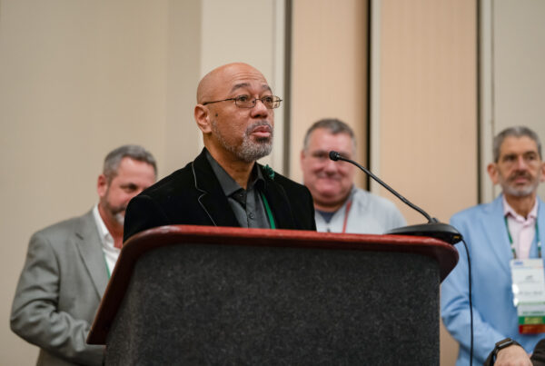 Tony Wilson of Peter Pan Bus Lines delivers his acceptance speech after receiving the ABA 2025 Driver of the Year award.
